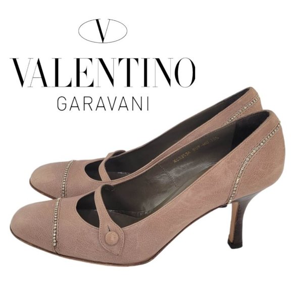 Valentino Garavani Shoes - VALENTINO GARAVANI Leather Crystal Pumps Women's Sz 38.5 (US 8.5) - Mauve Blush